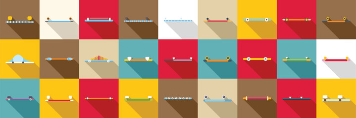 Poster - Price range icons set. Skateboard deck collection showcasing different shapes and colorful designs, ideal for sporting goods retailers or skateboarding enthusiasts