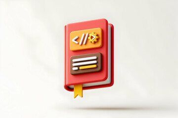 Aufkleber - 3D Render of a Red Book with Coding and Data Icons