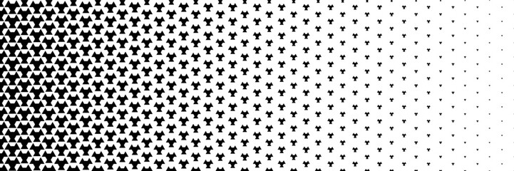 Poster - horizontal halftone of black triangle and hexagon design on white for pattern and background.