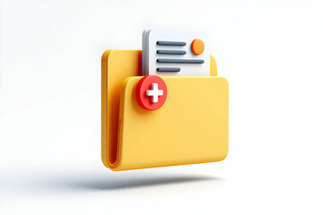 Poster - 3D Render of Yellow Folder Icon with Add Button and Document for Data Storage and File Management