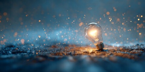 Aufkleber - Captivating light bulb glowing brightly amidst a backdrop of radiant sparks and a blurred blue gradient, symbolizing creativity and innovation in design