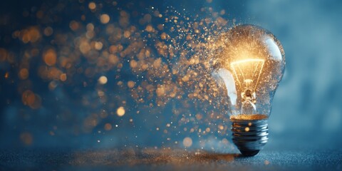 Aufkleber - Captivating light bulb glowing brightly amidst a backdrop of radiant sparks and a blurred blue gradient, symbolizing creativity and innovation in design