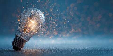 Aufkleber - Captivating light bulb glowing brightly amidst a backdrop of radiant sparks and a blurred blue gradient, symbolizing creativity and innovation in design