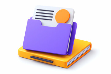 Aufkleber - 3D Render of a Purple File Folder on a Yellow Notebook Representing Data Storage and Organization