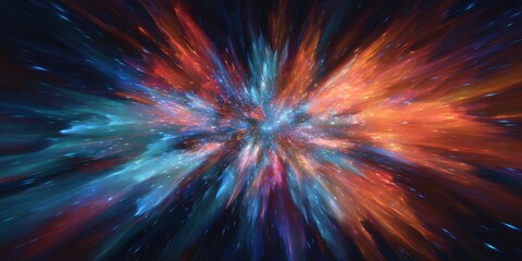 Aufkleber - Colorful Abstract Explosion of Light and Energy, Vibrant Starburst Effect with Radiating Shapes, Cosmic Background with Bright Colors and Motion