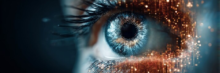 Futuristic cyber vision with a robotic eye and digital iris surveillance technology concepts.