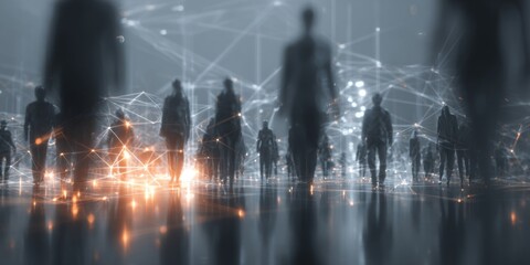 Leinwandbilder - Diverse individuals connected through abstract digital network, representing social interaction, collaboration, and global communication in a technological environment