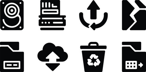 Fototapete - Data storage backup recovery cloud computing file management icons set vector illustration design asset editable stock vector illustration
