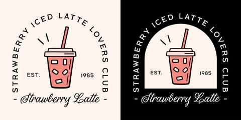 Wall Mural - strawberry iced latte lovers club fancy coffee summer flavor retro pink black aesthetic quotes girl 