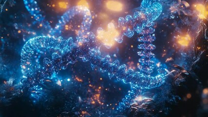Poster - Captivating visual depicting abstract dna helix with glowing particles and intricate details