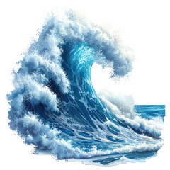 Poster - Majestic Wave Watercolor Painting Ocean Coastal Art Surfing Power Nature on transparent background
