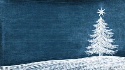 Poster - Winter scene with a white christmas tree on a dark blue background.