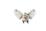 A cute, cartoon moth with large wings smiles cheerfully. background removed
