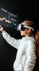 Aufkleber - Elementary school student wearing a vr headset interacts with virtual charts and graphs, engaging in immersive learning within a modern educational environment