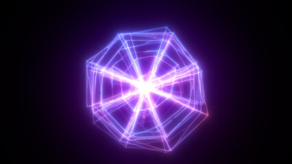Poster - Radiating purple-blue geometry with glowing radial lines forming a luminous digital structure on dark background