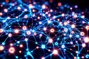 Fototapete - Abstract network of connected glowing nodes and lines