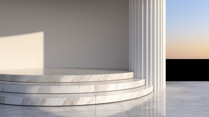 Poster - Elegant Marble Steps  Modern Architecture  Minimalist Interior Design  Sunset View