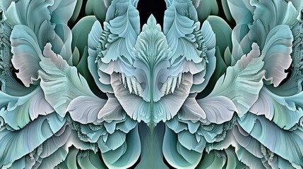 Poster - Intricate, symmetrical floral design in muted teal and gray tones.