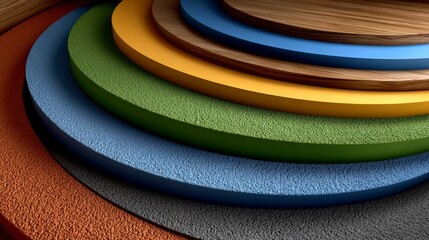 Poster - Abstract Colorful Geometric Circles Wooden Texture Background
