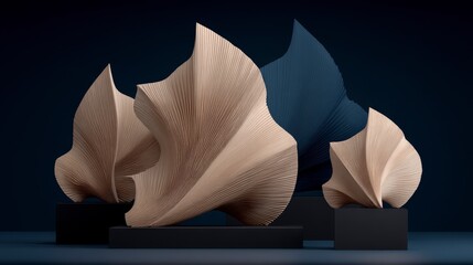 Poster - Elegant Abstract Beige   Blue Sculptures  Modern Art  Home Decor  Minimalist Design