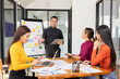 © SOMKID - Group of Asian business working analysis project brainstorm in modern office, Asian businesspeople team working together, Business startup and company strategy planning concept.