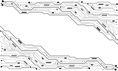 Leinwandbilder - Abstract black circuit board technology connected lines electronics elements computer motherboard chip processor semiconductor digital on white background vector