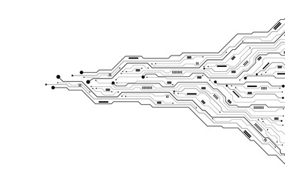 Leinwandbilder - Abstract black circuit board technology connected lines electronics elements computer motherboard chip processor semiconductor digital on white background vector