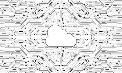 Leinwandbilder - Abstract black circuit board technology cloud server big data connected lines electronics elements computer digital on white background vector