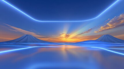 Wall Mural - Surreal Sunset Landscape  Neon Mountains  Abstract Art  Cinematic Scene