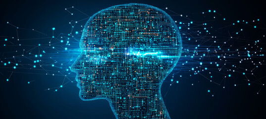 Aufkleber - Abstract human head profile with binary code and circuit board background for artificial intelligence concept design
