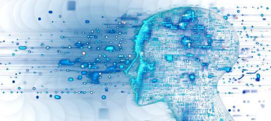 Aufkleber - Abstract human head profile with binary code and circuit board background for artificial intelligence concept design