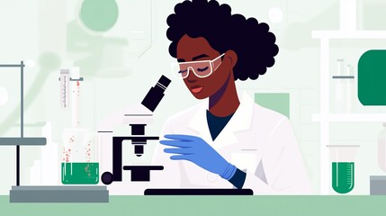 Poster - scientist conducting research in a laboratory focused on microscopy and analysis of samples