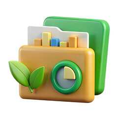 Poster - Abstract 3D folder icon visualizing data analysis chart with vibrant leaves isolated with white transparent background