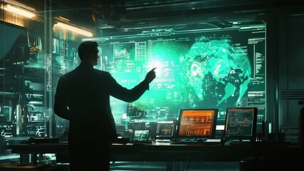 Fototapete - Futuristic Global Network Technology in a Control Room for Data Analysis
