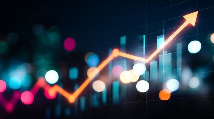 Poster - Financial trends display upward movement with colorful data visualization in a digital environment