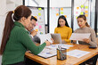 © SOMKID - Group of business people working together with dashboard analysis and data management in conference room, Corporate business and dashboard to presentation concept.