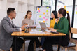 © SOMKID - Group of business people working together with dashboard analysis and data management in conference room, Corporate business and dashboard to presentation concept.