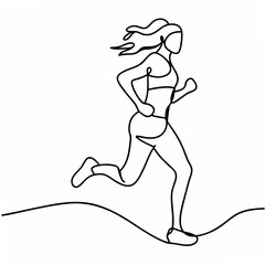 Poster - Continuous line drawing of a woman running depicting fitness and endurance in minimalist art style
