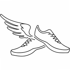Poster - Running shoes with wings symbolizing speed athleticism and freedom in minimalist black and white line art