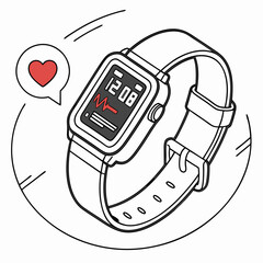 Poster - Smartwatch vector illustration with heart rate monitoring in a minimalist black and white style