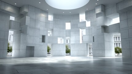 Poster - Modern Concrete Room  Architectural Design  City View  Sunlight  Empty Space  Interior Des