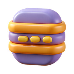 Poster - Colorful 3d rendered burger illustration with yellow and purple tones against black background
