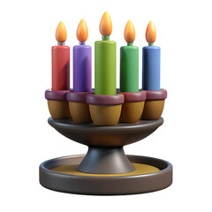Leinwandbilder - Colorful 3d rendered illustration of five candles inside a decorative holder in a black background.