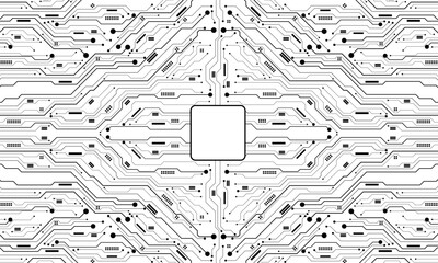 Leinwandbilder - Abstract black circuit board technology connected lines electronics elements computer motherboard chip processor semiconductor digital on white background vector