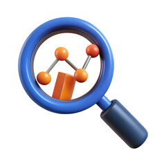 Leinwandbilder - Magnifying glass showcasing data analysis with orange spheres and an orange block concept