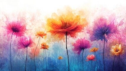 Poster - Abstract Watercolor Painting of Poppies in Bloom with Vibrant Colors and Textured Background Perfect for Spring and Summer Designs and Artistic Projects Decorative and Elegant