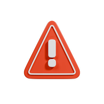 3d Render Triangle Red Warning Sign Icon Illustration with White Exclamation Mark and Border