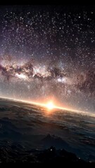 Poster - A glowing spiral galaxy with radiant stars, nebulae, and cosmic dust set against a dark starlit sky in deep outer space