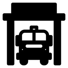 Leinwandbilder - Black and white drawing of a fire truck parked in a garage.