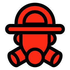 Leinwandbilder - Firefighter is depicted wearing a gas mask and a hat. Concept of danger and preparedness